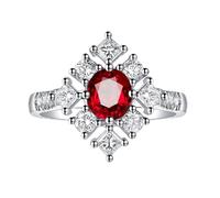 AMDXD Anello di fidanzamento in oro bianco 18 carati Au750, realizzato in laboratorio con rubino classico, taglio ovale, rosso, anello solitario in oro 18 carati, con vera moissanite, misura 49-70