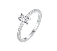 AMDXD Anello di fidanzamento in oro bianco 375, classico anello a nastro con laboratorio, taglio rettangolare, 9 K, in moissanite, Oro bianco 9 carati (375), Laboratorio Creato Diamante