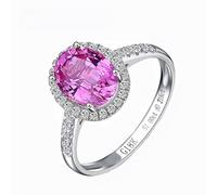 AMDXD Anello di fidanzamento in oro bianco 750 da 18 carati, realizzato in laboratorio, con zaffiro rosa, taglio ovale, con moissanite, oro 18 carati, misura 49-70, Oro bianco 18 carati (750