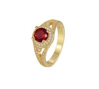 AMDXD Anello di fidanzamento in oro giallo Au375/585/750 con anello di fidanzamento classico realizzato con laboratorio rubino taglio rotondo rosso, coppia di anelli con moissanite 9 K/14 K/18 carati