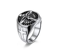 AMDXD Anello nuziale da uomo, in acciaio inox, con croce e Gesù religione, per uomini, argento, Acciaio inossidabile, Senza zirconi