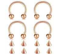 AMDXD Anello per naso in acciaio inox, 1,2 mm, set di anelli per naso, a forma di U a ferro di cavallo, per donna, 4 pezzi, Acciaio inossidabile, Senza zirconi