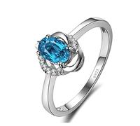 AMDXD Anello solitario in argento, blu mare, con zirconi, ovale, da donna, in argento 925, per sposa, misura 47-65, Argento sterling, Zirconia cubica