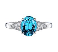 AMDXD Anello solitario in argento con pietra blu mare con zirconi ovali da donna in argento 925 anelli senza nichel per sposa, misura 47-65, Argento sterling, Zirconia cubica