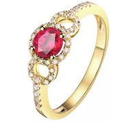 AMDXD Anello solitario in oro 18 carati giallo oro, anello cavo con rosa rosso rubino 0,5 ct, come regalo per fidanzata, Oro giallo 18 carati, Rubino