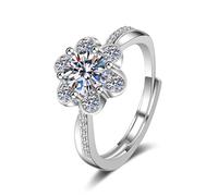 AMDXD Anello solitario in oro bianco 375, con fiori e moissanite, 9 K, in vero oro, misura 47-65, Oro bianco 9 carati (375), Moissanite