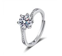 AMDXD Anello solitario in oro bianco 585, 6 anelli con moissanite, coppia di anelli in vero oro bianco, misura 47-65, Oro bianco 14 carati (585), Moissanite
