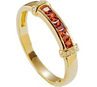 AMDXD Anello solitario in oro giallo Au750, 18 carati, classico coppia di anelli con zaffiro arancione e rosso taglio quadrato, 18 carati, anello di diamanti in oro giallo 18 carati, misura 47-65, Oro