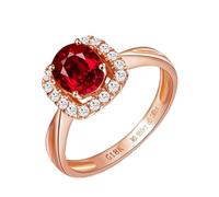 AMDXD Anello solitario in oro rosa 750 da 18 carati, in vero oro, da laboratorio, classico, taglio ovale, rosso, con moissanite oro rosa Au750, misura 49-70, Oro rosa 18 carati (750), Moissanite