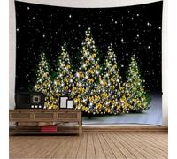 AMDXD Arazzo natalizio, 350 x 256 cm, albero di Natale, sfera con fiocco, telo da parete in poliestere, nero e giallo
