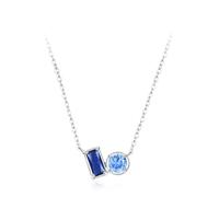 AMDXD Au 375/585/750 - Collana da donna in oro bianco con ciondolo in vera gioielleria, collana da donna con ciondolo a geometria laboratorio con zaffiro rettangolare blu scuro, catena donna topazio