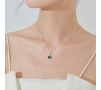 AMDXD Au 375/585/750 - Collana da donna in oro bianco vintage, vera gioielleria, da donna, con ciondolo quadrato in laboratorio, con smeraldo quadrato verde, per donna moissanite bianco oro 9K/14K/18K