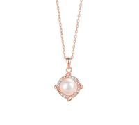 AMDXD Au375/585/750 - Collana da donna in oro rosa, con ciondolo a forma di mulino a vento con perle di taglio rotondo bianco, da donna con moissanite oro rosa 9K/14K/18K, 40+5 cm, Oro rosa 9 carati