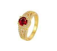 AMDXD Banda nuziale in oro 9 K/14 K/18 carati, gioiello classico con laboratorio, taglio rotondo rosso rubino con moissanite oro giallo Au375/585/750, misura 47-65, Oro giallo 14 carati (585