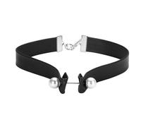 AMDXD Choker, collana con perle choker, in velluto, con colletto elasticizzato, per tatuaggi, colore: argento e nero, 32 + 5,5 cm, Acciaio inossidabile, Senza zirconi