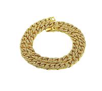 AMDXD Collana a maglia barbazzale, da uomo, collana dell'amicizia, larghezza 14 mm, lunghezza 76 cm, in acciaio inox, senza ciondolo con zirconi Hip Hop Punk, per uomini, Oro, Zirconia cubica