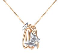 AMDXD Collana da donna con ciondolo a forma di farfalla in oro bianco 18 carati e oro rosa con diamante 0,01 ct in vero oro argento e oro rosa, regalo per la nonna e il nonno