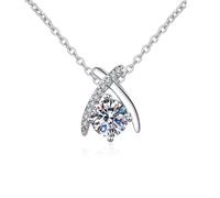 AMDXD Collana da donna in oro bianco 14 carati Au585, a forma di X, con diamanti creati in laboratorio, in vero oro 14 carati, 45 + 5 cm