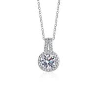 AMDXD Collana da donna in oro bianco 14 K, Au585, per anniversario, in vero oro, classico, con diamanti creati in laboratorio, oro 585, 45 + 5 cm