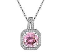 AMDXD Collana da donna in oro bianco 750, 18 carati, in vero oro, classico, da donna, con laboratorio, con diamanti, Au750, 45 + 5 cm, Oro bianco 18 carati (750), Moissanite Cristallo rosa Moissanite