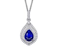 AMDXD Collana da donna in oro bianco 750, goccia lacrima, collana da donna in oro 0,93 ct, laboratorio, zaffiro con diamante, serie oro reale, argento blu,