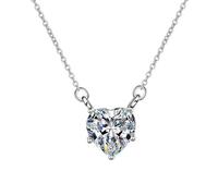 AMDXD Collana da donna in oro bianco 9 K 375, anello solitario a forma di cuore, da donna, con laboratorio, diamante tagliato a cuore, Au375, in vero oro, 45 + 5 cm
