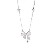 AMDXD Collana da donna in oro bianco vintage 9 K/14 K/18 K, con ciondolo a forma di stella e nodo con moissanite a forma di cuore bianco, catena da donna Au 375/585/750 bianco oro, 40 + 5 cm, Oro