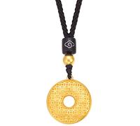 AmDxD Collana da donna in oro giallo 18 carati, con sei parole, mantra rotondo, con fiori, portafortuna, per matrimoni, feste, fidanzamenti, Oro giallo 18 carati (750)