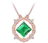 AMDXD Collana da donna in oro rosa 750, rotonda, da donna, con ciondolo con smeraldo verde 0,6 ct, idea regalo per donne, moglie, mamma, fidanzata, oro rosa verde