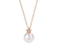 AMDXD Collana da donna in oro rosa 9 K/14 K/18 K, con ciondolo a forma di stella, con perla di taglio rotondo, bianca, vera collana da donna con moissanite oro rosa Au375/585/750, 40 + 5 cm, Oro rosa