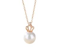 AMDXD Collana da donna in oro rosa, 9 K/14 K/18 K, stile moderno, in vero oro, da donna, con perla, taglio rotondo, bianco, con moissanite Au375/585/750, oro rosa, 40 + 5 cm, Oro rosa 18 carati (750