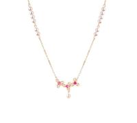 AMDXD Collana da donna in oro rosa Au375/585/750, con ciondolo a forma di trifoglio con laboratorio, con rubino e triangolo rosso, collana da donna con perle 9 K/14 K/18 carati, oro rosa, 40 + 5 cm