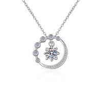 AMDXD Collana da donna in stile Liberty, in oro bianco 9 K, Au375, con luna e stella, regalo con laboratorio, con diamanti creati, oro 375, collana da donna in vero oro, 45 + 5 cm