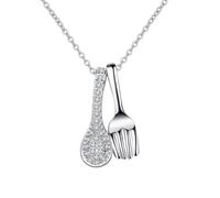 AMDXD Collana da donna in vero oro bianco 9 carati, con cucchiaio, forchetta, per donne con laboratorio, con diamante, collana da donna Au375 oro, 45 + 5 cm