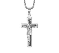 AMDXD Collana da uomo in acciaio inox, ciondolo a forma di croce Gesù religione, in stile retrò, da uomo, per donne e uomini, argento