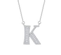 AMDXD Collana in argento sterling con ciondolo, 26 lettere, da donna, prolunga di prolunga, in argento Sterling 925, con zirconi, Argento sterling, Zirconia cubica