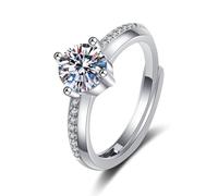 AMDXD Coppia di anelli per partner in oro bianco 585, 4 anelli con moissanite, 14 K, anello di fidanzamento autentico, misura 47-65, Oro bianco 14 carati (585), Moissanite