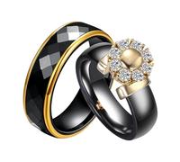AMDXD Coppia di fedi nuziali da uomo e da donna, in ceramica, anello di fidanzamento, anello di fidanzamento, anello di matrimonio, con zirconi bianchi, regalo per moglie, marito, fidanzata, fidanzato
