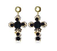 AMDXD Dilatatore per orecchio, 2 misuratori a doppio flared Tunnel a forma di rosa, ciondolo con zirconi in acciaio inox, orecchini neri per donne e ragazze, Acciaio inossidabile, Zirconia cubica