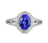 AmDxD Gioielli in vero oro bianco AU 750 con solitario ovale tanzanite 1,6 ct, anello di diamanti, elegante anello solitario, regalo per donne e donne, anallergico, orecchini lucidati, Oro bianco 18
