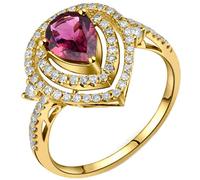 AMDXD Gioielli in vero oro, coppia di anelli in oro giallo 18 K, lacrima goccia matrimonio anelli con tormalina rosa 0,76 ct, come regalo per fidanzata, Oro giallo 18 carati, Tormalina