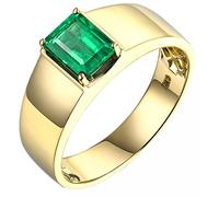 AMDXD Gioielli in vero oro, coppia di anelli in oro giallo 750, ampio anello solitario con smeraldo verde 1,39 ct, come regalo per uomo padre amico, Oro giallo 18 carati, Smeraldo