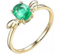 AMDXD Gioiello in vero oro, anello di diamanti in oro 585, anelli di fidanzamento con smeraldo verde 0,6 ct, come regalo per donne, mamma, fidanzata, Oro giallo 14 carati, Smeraldo