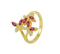 AMDXD Gold Au375/585/750 - Fedi nuziali in vera gioielleria, con farfalla con laboratorio, con rubino taglio marquise, rosa rossa, con moissanite 9 K/14 K/18 carati, oro giallo, misura 47-65, Oro