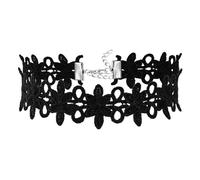 AMDXD Gothic Choker - Collare da donna con fiori e collana punk, in velluto, con spicchi e gonne, per cosplayer, colore: Argento nero, 34,2 + 5,3 cm, Acciaio inossidabile, Senza zirconi