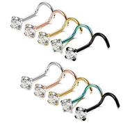 AMDXD Nose Stud 20 Gauge, anello da naso in acciaio chirurgico a forma di L, può essere utilizzato come orecchini per labbra con zirconi per uomo e donna, 5/10, Acciaio inossidabile, Zirconia cubica