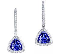 AMDXD Orecchini da bambina 18 carati bianco oro, ciondolo con tanzanite blu 2,6 ct, regalo di compleanno per donne, bianco oro