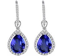 AMDXD Orecchini da bambina in oro bianco 14 K, con ciondolo a forma di tanzanite blu 3.07 ct, regalo di compleanno, bianco oro blu