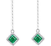 AMDXD Orecchini da bambina in oro bianco 18 carati, linea a rombo con smeraldo verde 0,6 ct, regalo di compleanno per donne, Oro bianco 18 carati, Smeraldo