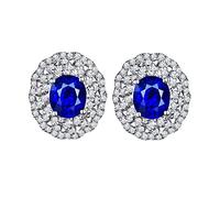 AMDXD Orecchini da bambina in oro bianco 750, orecchini da donna, 1,2 carati, realizzati con zaffiro con diamante, coppia di regali, serie oro vero, bianco oro,